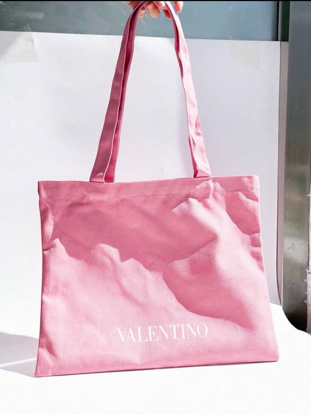 Valentino Pink Canvas Tote With White Logo